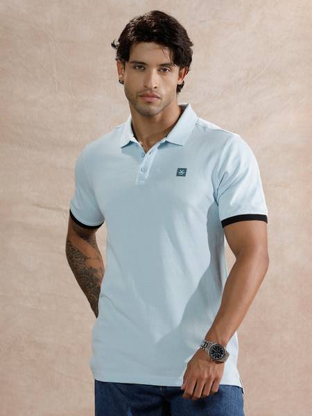 WROGN Solid Men Polo Neck Light Blue T-Shirt