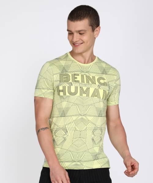 BEING HUMAN Printed Men Crew Neck Yellow T Shirt Price History