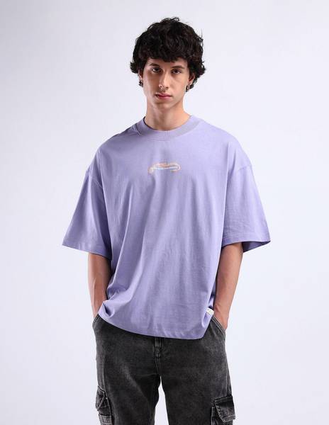 FLYING MACHINE Printed Men Crew Neck Purple T-Shirt