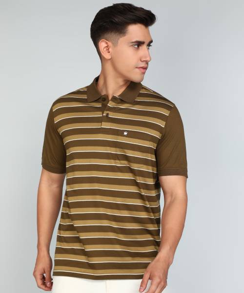 LOUIS PHILIPPE Striped Men Polo Neck Brown T-Shirt
