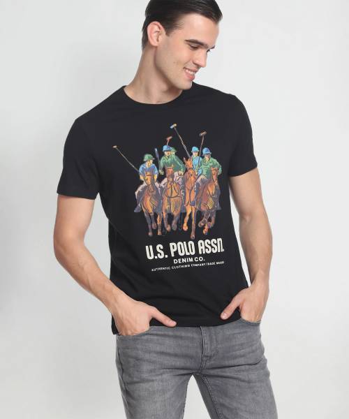 U.S. POLO ASSN. Printed, Typography Men Round Neck Black T-Shirt