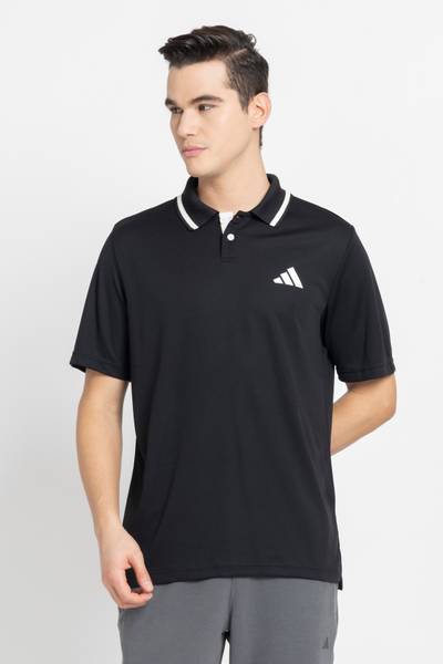 ADIDAS Self Design Men Polo Neck Black T-Shirt