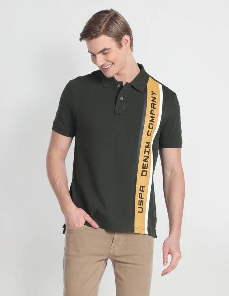 U.S. Polo Assn. Denim Co. Typography Men Polo Neck Green T-Shirt