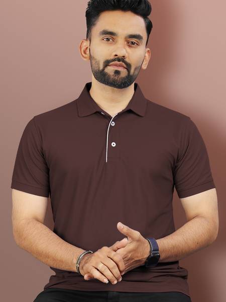 VeBNoR Solid Men Polo Neck Brown T-Shirt