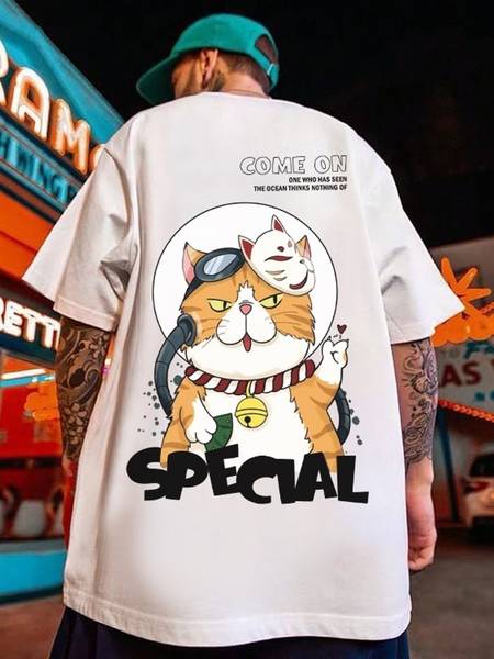 CHKOKKO Printed, Typography Men Round Neck Beige T-Shirt