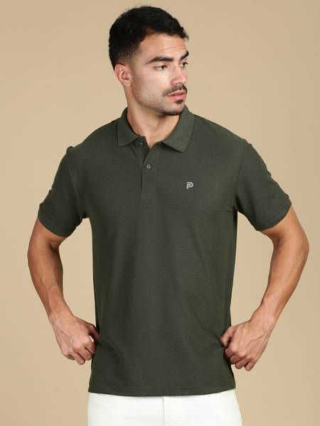 Lux Parker Solid Men Polo Neck Green T-Shirt
