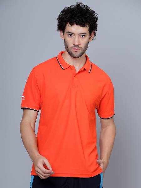 SHIV-NARESH Solid Men Polo Neck Orange T-Shirt