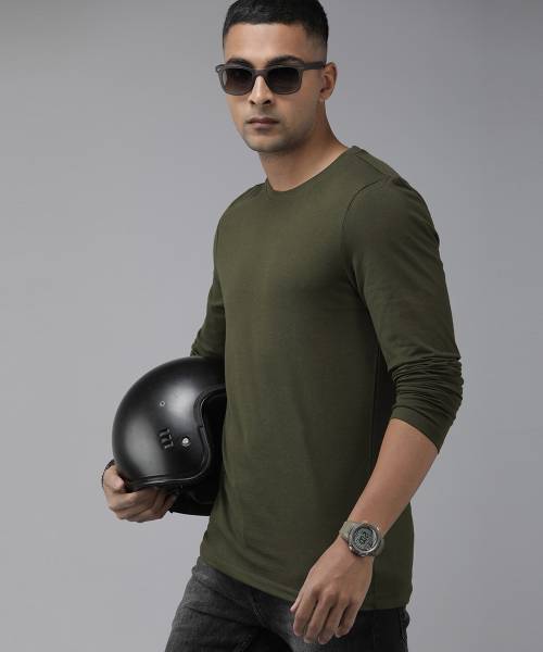 Roadster Solid Men Round Neck Green T-Shirt