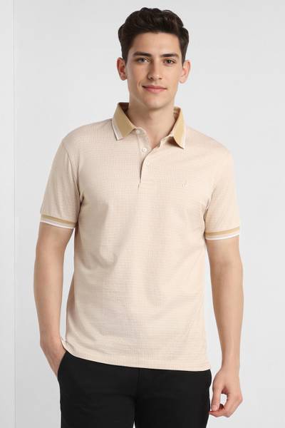 Allen Solly Solid Men Polo Neck Beige T-Shirt