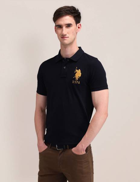 U.S. POLO ASSN. Solid Men Polo Neck Blue T-Shirt