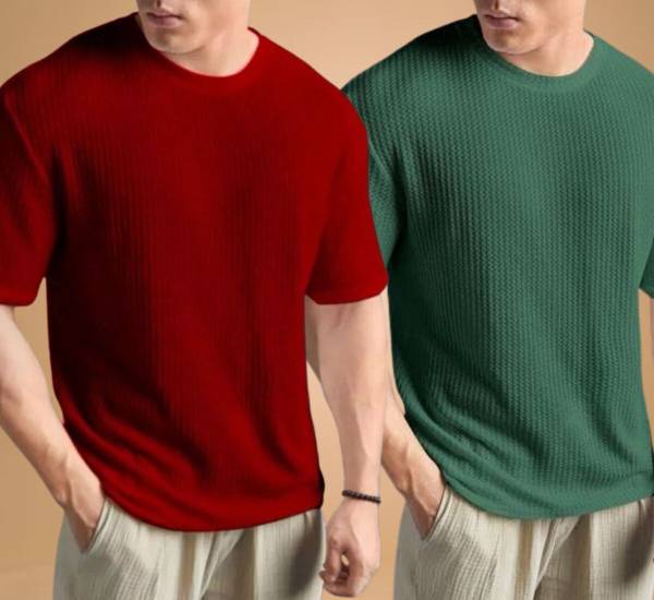 AAITHAN Solid Men Round Neck Maroon, Green T-Shirt
