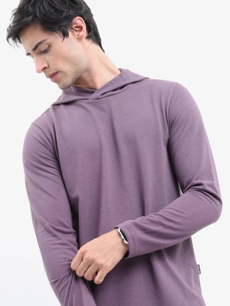HIGHLANDER Solid Men Hooded Neck Purple T-Shirt