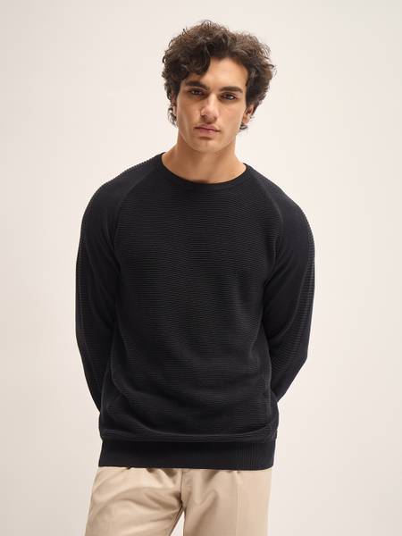 THE BEAR HOUSE Self Design Men Round Neck Black T-Shirt