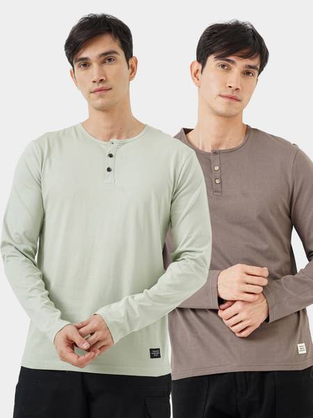 GENOA Solid Men Henley Neck Multicolor T-Shirt