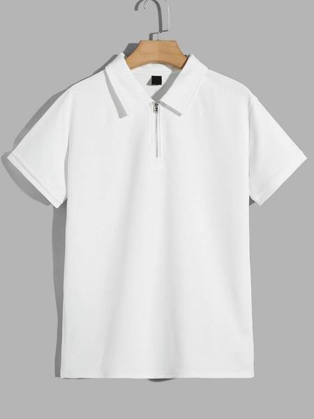 METRONAUT Solid Men Polo Neck White T-Shirt