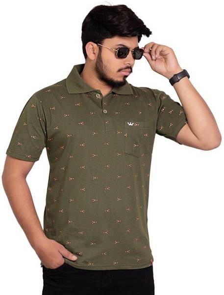 Onestar Printed Men Polo Neck Dark Green T-Shirt