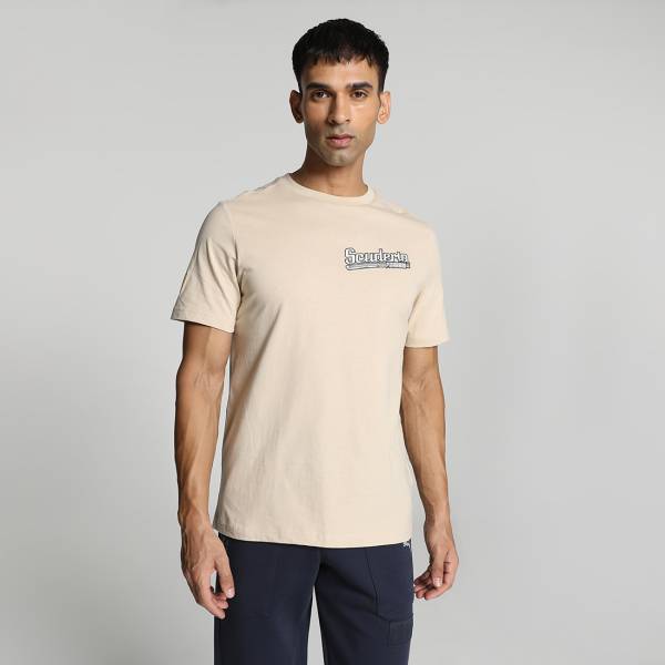 PUMA Typography Men Round Neck Beige T-Shirt