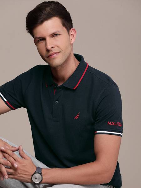NAUTICA Solid Men Polo Neck Blue T-Shirt