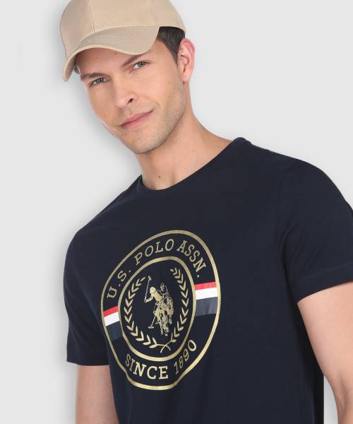 U.S. POLO ASSN. Printed Men Round Neck Blue T-Shirt