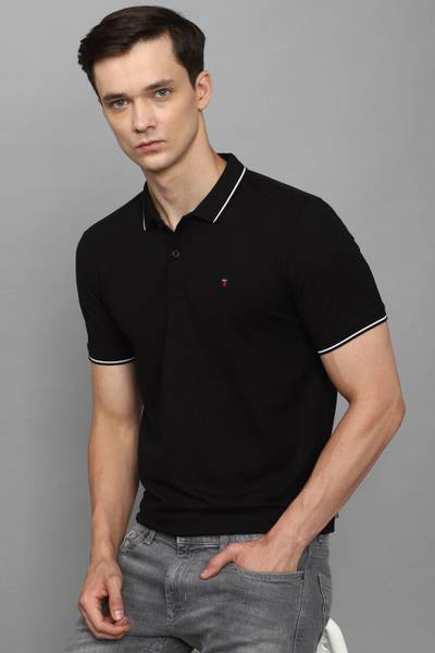 LOUIS PHILIPPE Solid Men Polo Neck Black T-Shirt