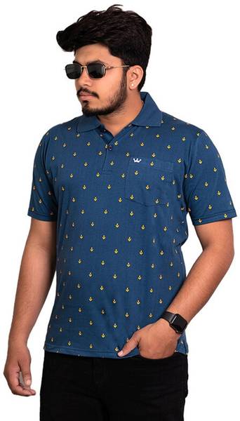 Onestar Printed Men Polo Neck Dark Blue T-Shirt