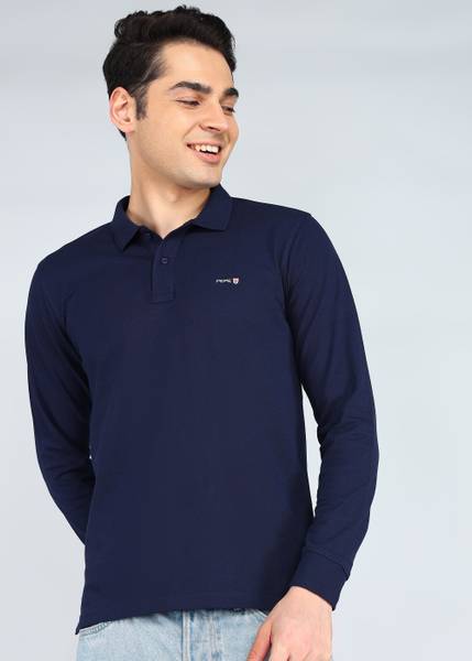 Pepe Jeans Solid Men Polo Neck Navy Blue T-Shirt