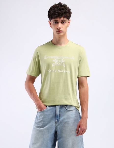 FLYING MACHINE Printed Men Crew Neck Green T-Shirt
