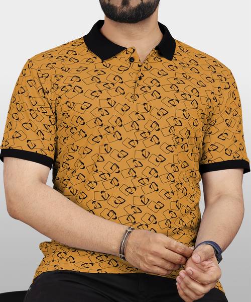 VeBNoR Printed Men Polo Neck Yellow T-Shirt