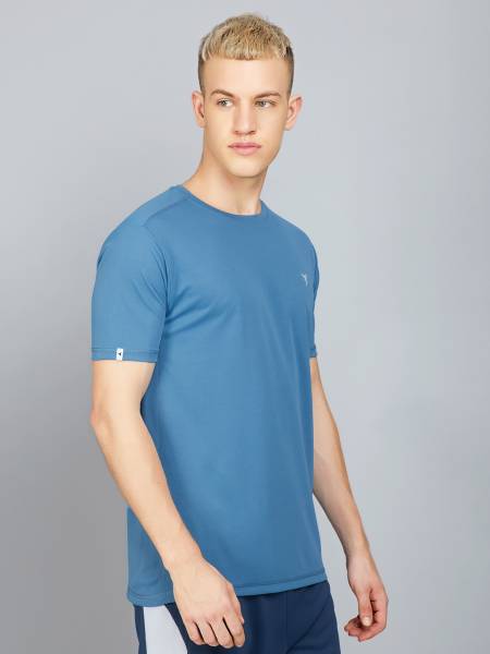 TECHNOSPORT Solid Men Round Neck Blue T-Shirt