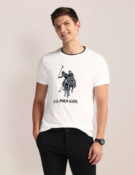 U.S. POLO ASSN. Printed Men Round Neck White T-Shirt
