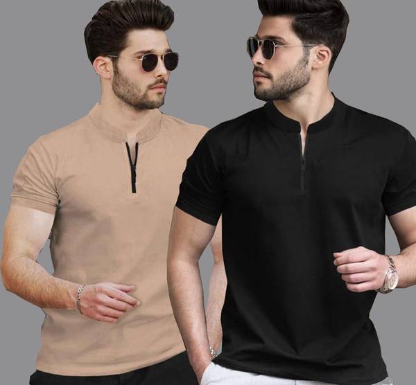 NVGARMENT Solid Men Polo Neck Black T-Shirt