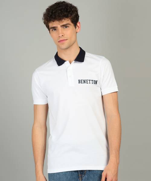 United Colors of Benetton Solid Men Polo Neck White T-Shirt