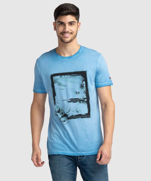 BEING HUMAN Printed Men Round Neck Blue T-Shirt