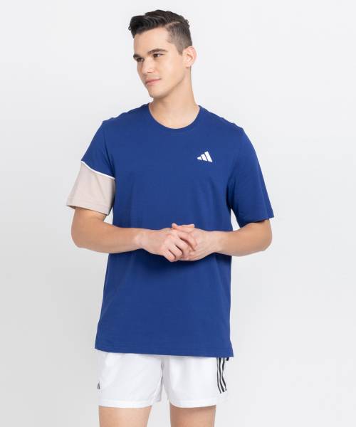 ADIDAS Printed Men Round Neck Blue T-Shirt