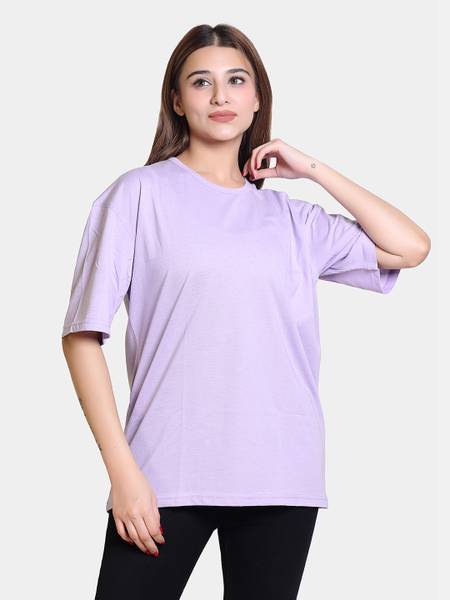 T-40 Solid Women Round Neck Purple T-Shirt