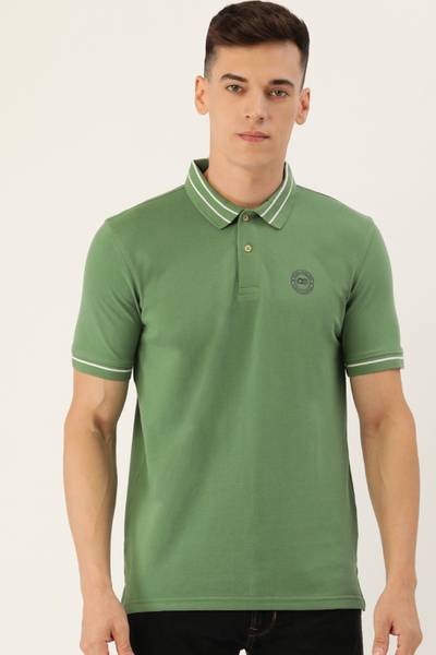 PETER ENGLAND Solid Men Polo Neck Green T-Shirt