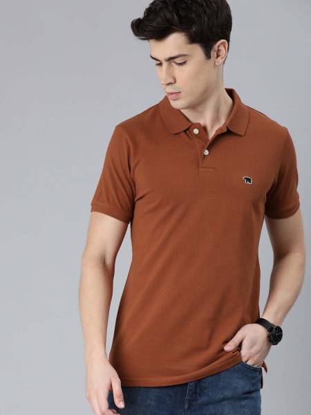 THE BEAR HOUSE Solid Men Polo Neck Orange T-Shirt