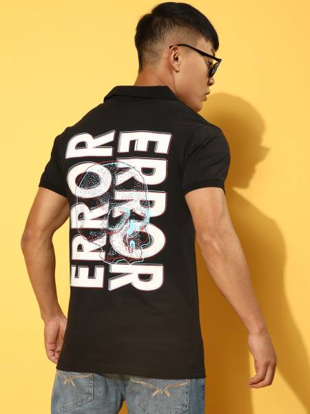 Veirdo Printed Men Polo Neck Black T-Shirt