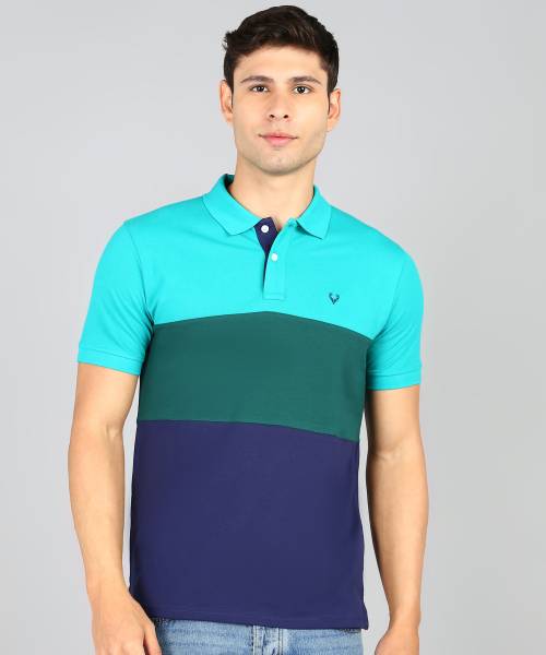 Allen Solly Colorblock Men Polo Neck Dark Blue, Green T-Shirt