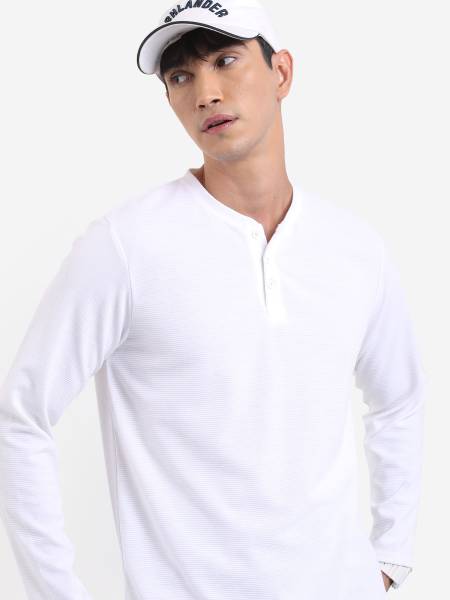 KETCH Solid Men Henley Neck White T-Shirt