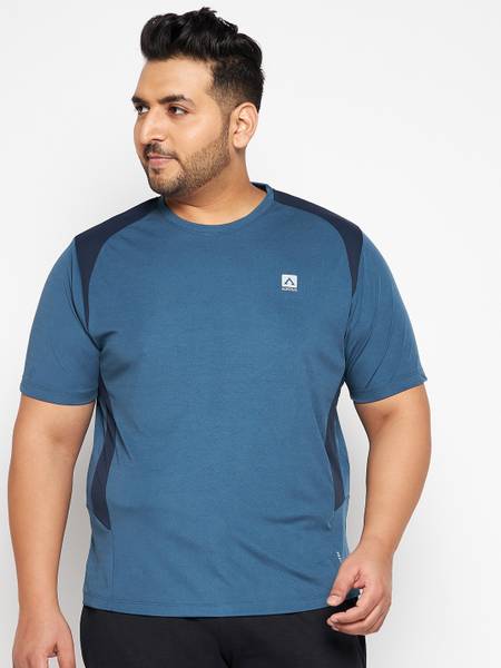 Austivo Colorblock Men Round Neck Blue T-Shirt