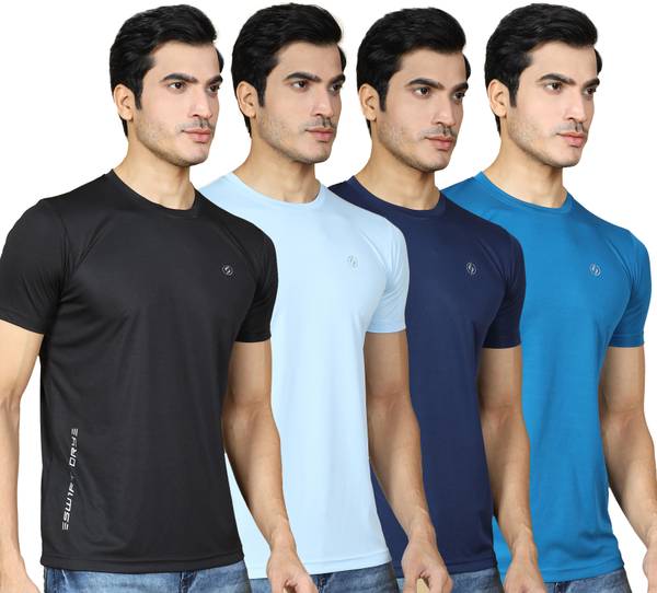 SUPERSQUAD Solid Men Round Neck Black, Dark Blue, Navy Blue, Light Blue T-Shirt