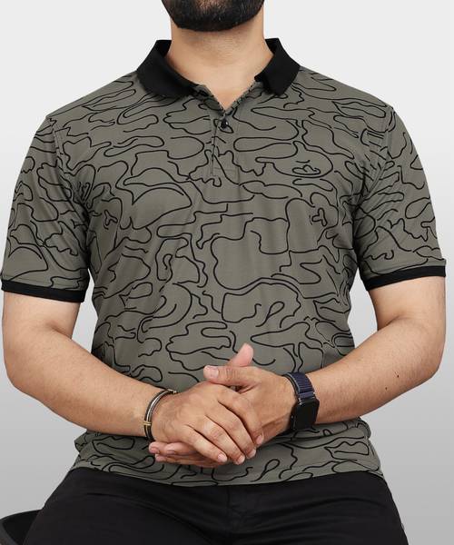 VeBNoR Printed Men Polo Neck Green T-Shirt