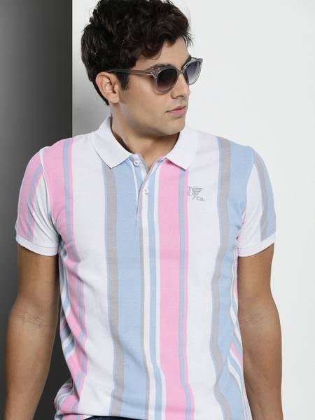 The Indian Garage Co. Striped Men Polo Neck Multicolor T-Shirt