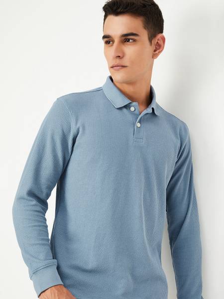 MAX Printed Men Polo Neck Blue T-Shirt