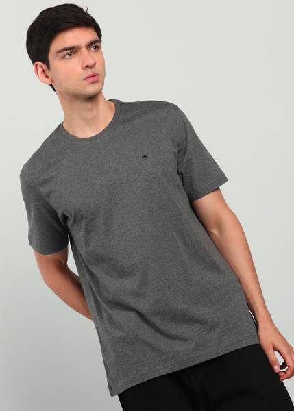 Raymond Solid Men Round Neck Grey T-Shirt