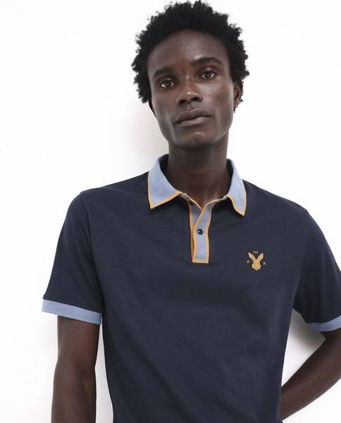 RARE RABBIT Solid Men Polo Neck Dark Blue T-Shirt