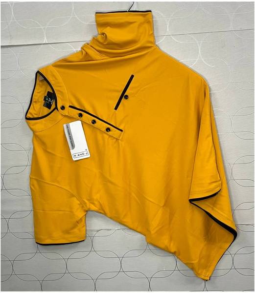 N AND J Solid Men Henley Neck Yellow T-Shirt