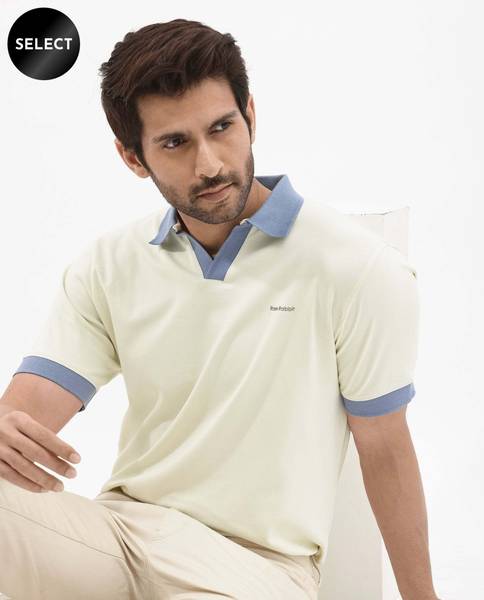 RARE RABBIT Solid Men Polo Neck Green T-Shirt