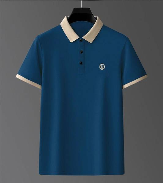 DLooK Designer Solid, Floral Print, Sporty Men Polo Neck Dark Blue T-Shirt